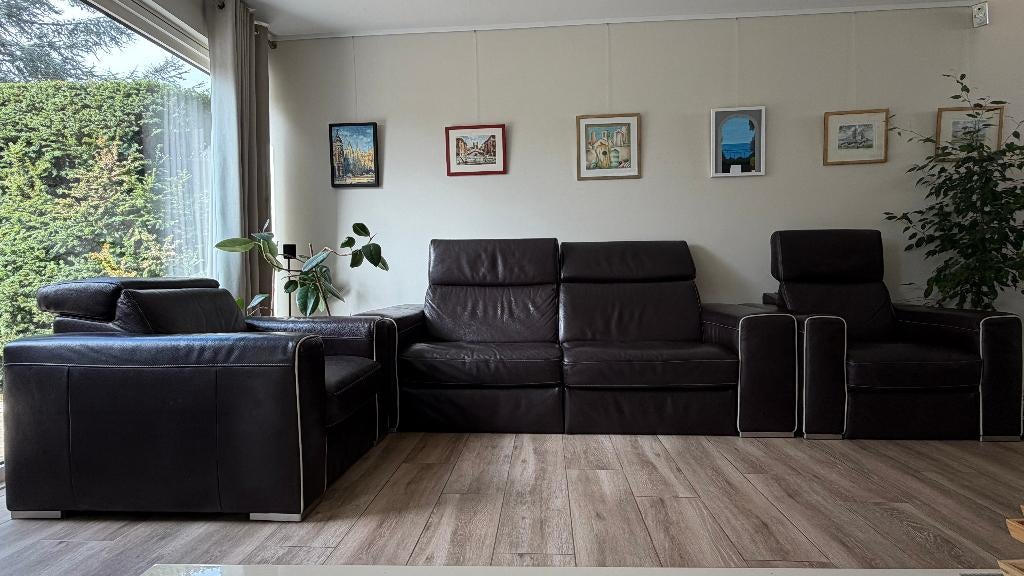Natuzzi canapé+2 fauteuils cuir relax – excellent état, Maison & Meubles, Canapés | Salons, Quatre personnes ou plus, Banc droit