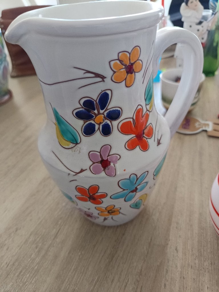 Prachtige handgeschilderde keramische schenkkan, Antiek en Kunst, Ophalen