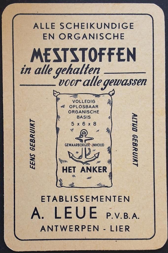 1 Speelkaart  Meststoffen A.Leue, Ophalen of Verzenden