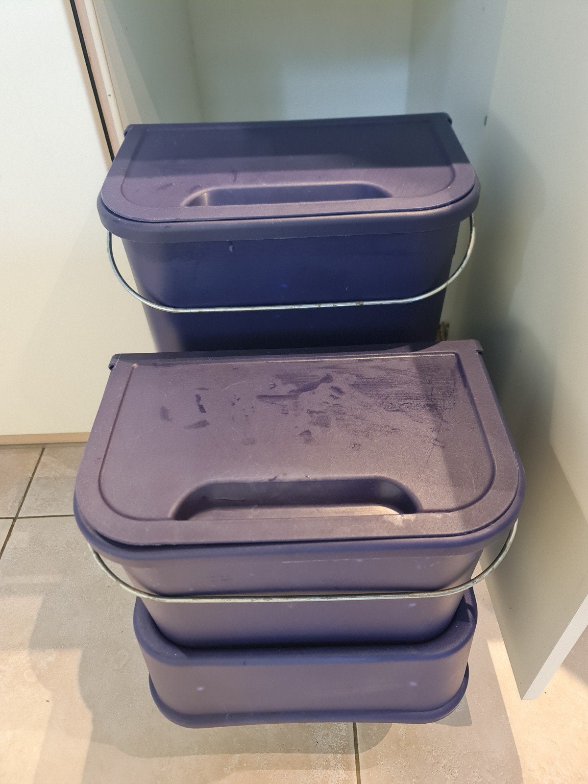Duo afvalbakken voor in keukenkastje van Ikea, Maison & Meubles, Enlèvement, Utilisé, Bleu, IKEA