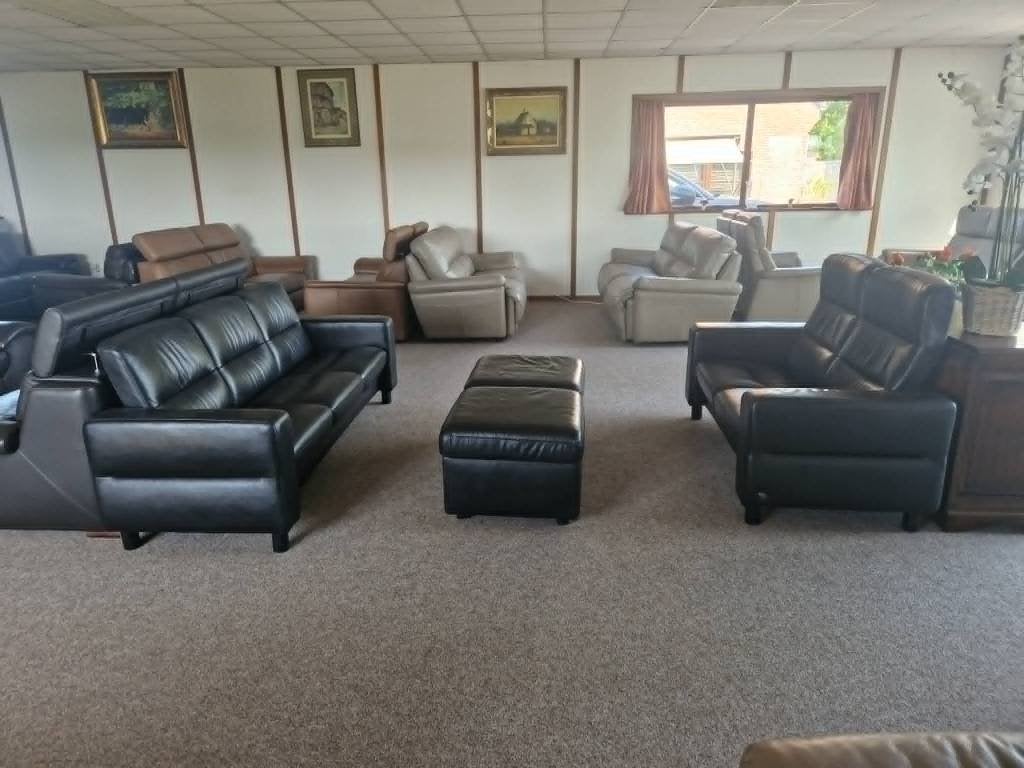 ZWARTE BUFFELLEDEREN SALON STRESSLESS, Huis en Inrichting, Ophalen, Gebruikt, Leer