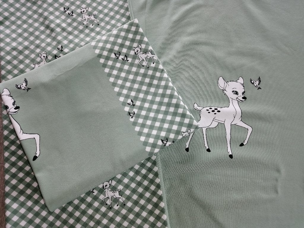 Outlet : Jersey Stenzo paneelstof Bambi, oudgroen, Hobby & Loisirs créatifs, Tissus & Chiffons, Neuf, Coton, Vert, 120 cm ou plus