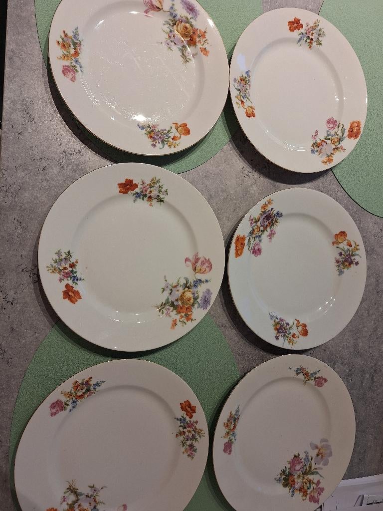 6 vintage borden victoria china voor au bon marché, Ophalen of Verzenden