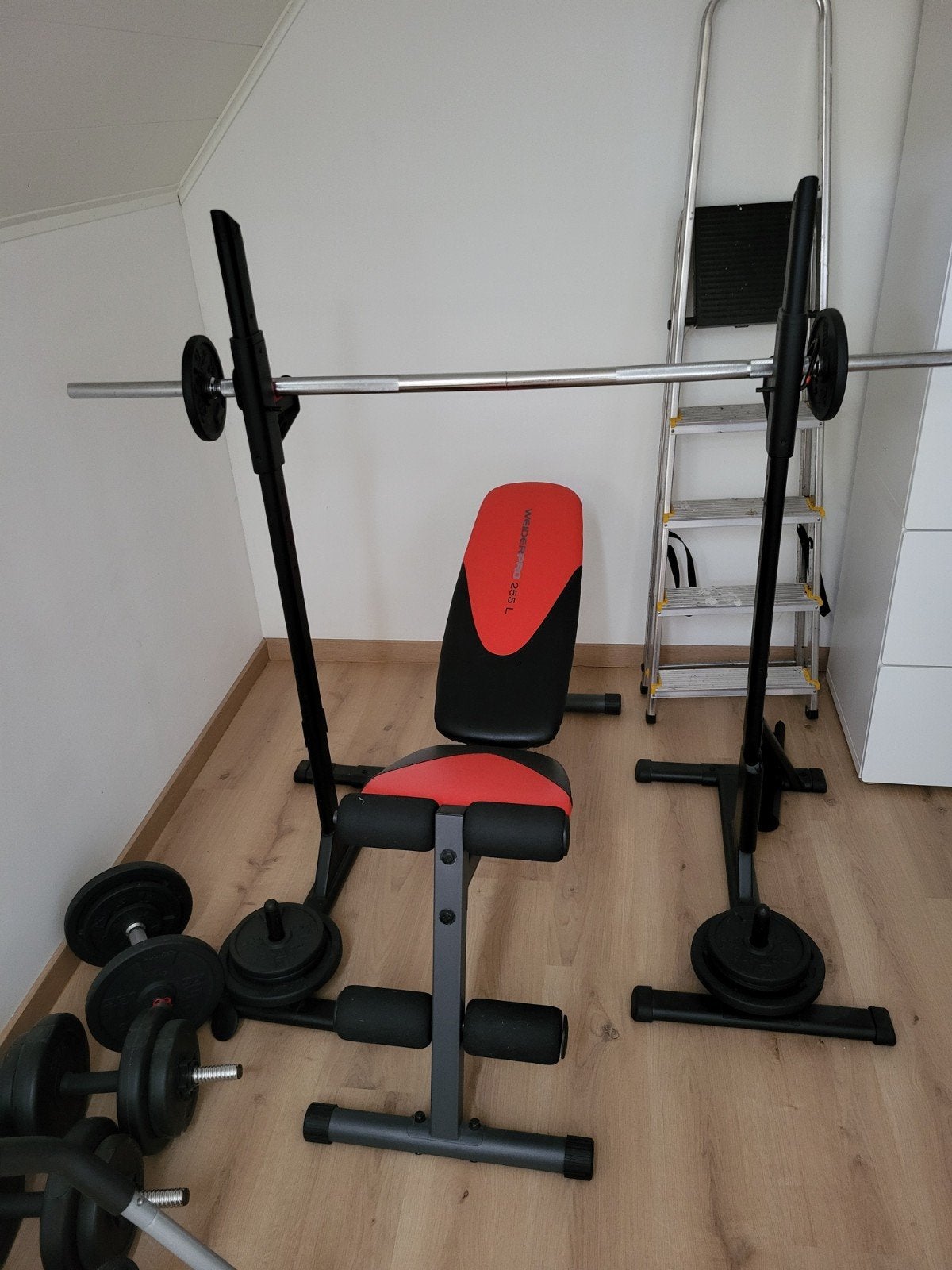 halterbank + gewichten, Sport en Fitness, Ophalen, Rug