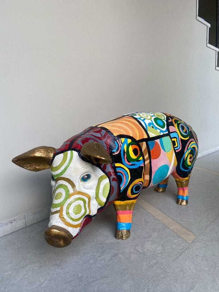 Kunstobject Art Pig, Antiek en Kunst, Kunst | Beelden en Houtsnijwerken, Ophalen, 20 - 50 cm, Beeld, Hout