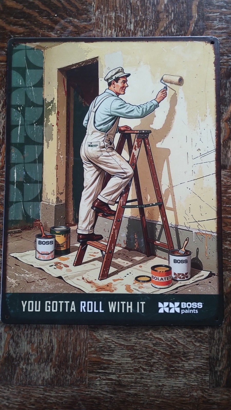 vintage metalen wandbord Boss paints 40x30cm, Ophalen of Verzenden, Zo goed als nieuw, Reclamebord