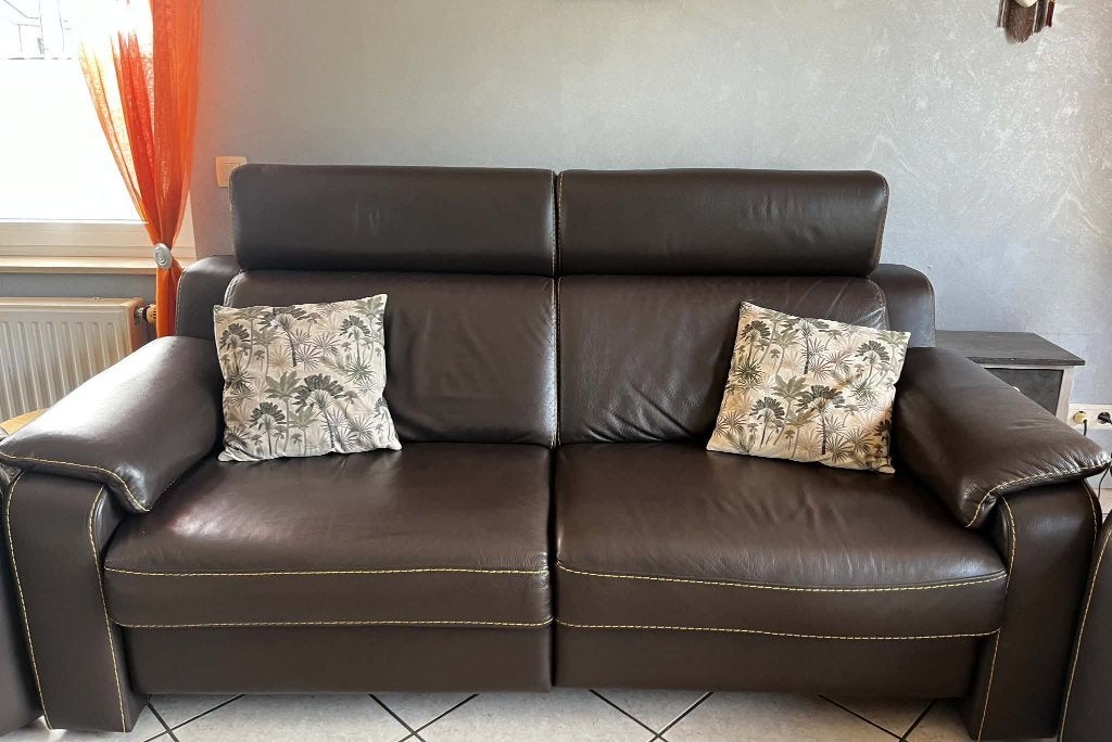 Bank en 2 fauteuils, Ophalen, 100 tot 125 cm, Leer, 125 cm of meer