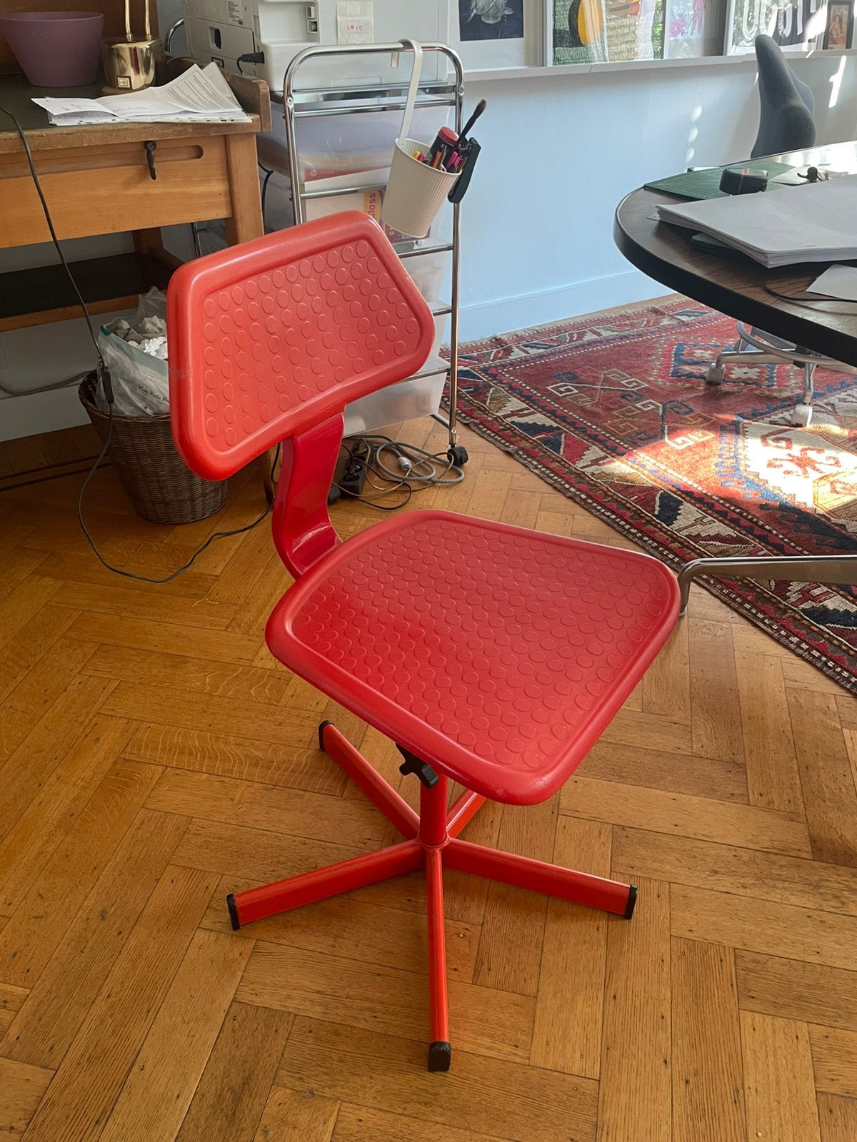 Vintage Scandinavische bureaustoel, verstelbaar, Ophalen, Zo goed als nieuw, Rood, Kunststof