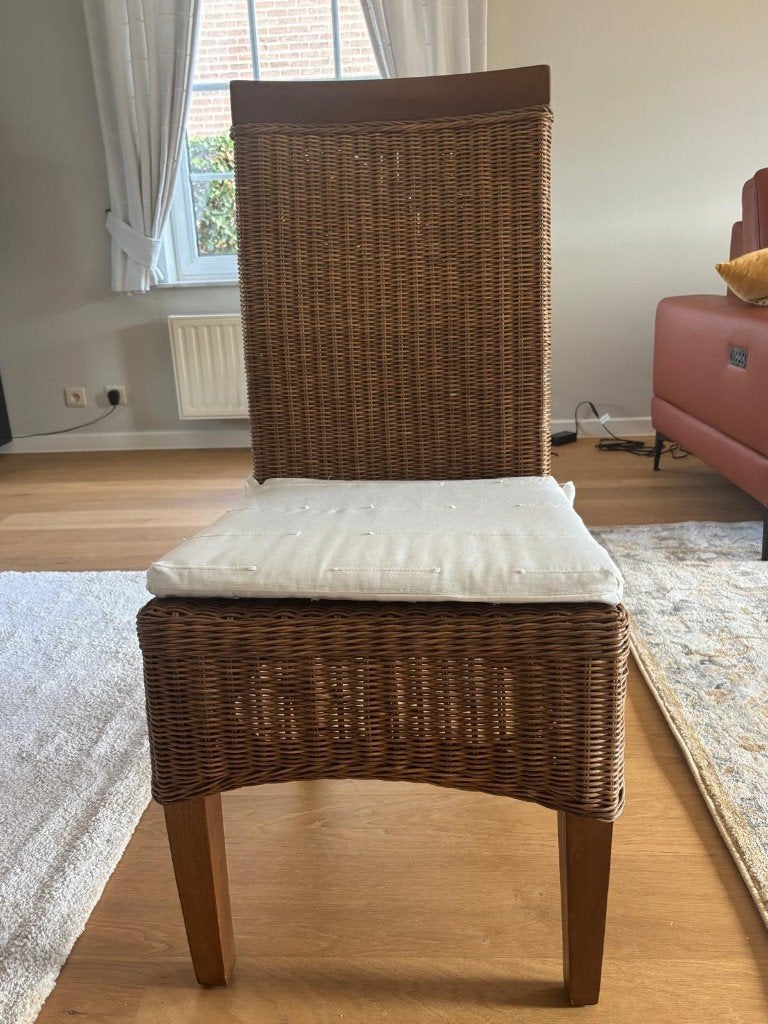 6 rieten/rotan stoelen, Huis en Inrichting, Ophalen, Zo goed als nieuw, Hout, Vijf, Zes of meer stoelen