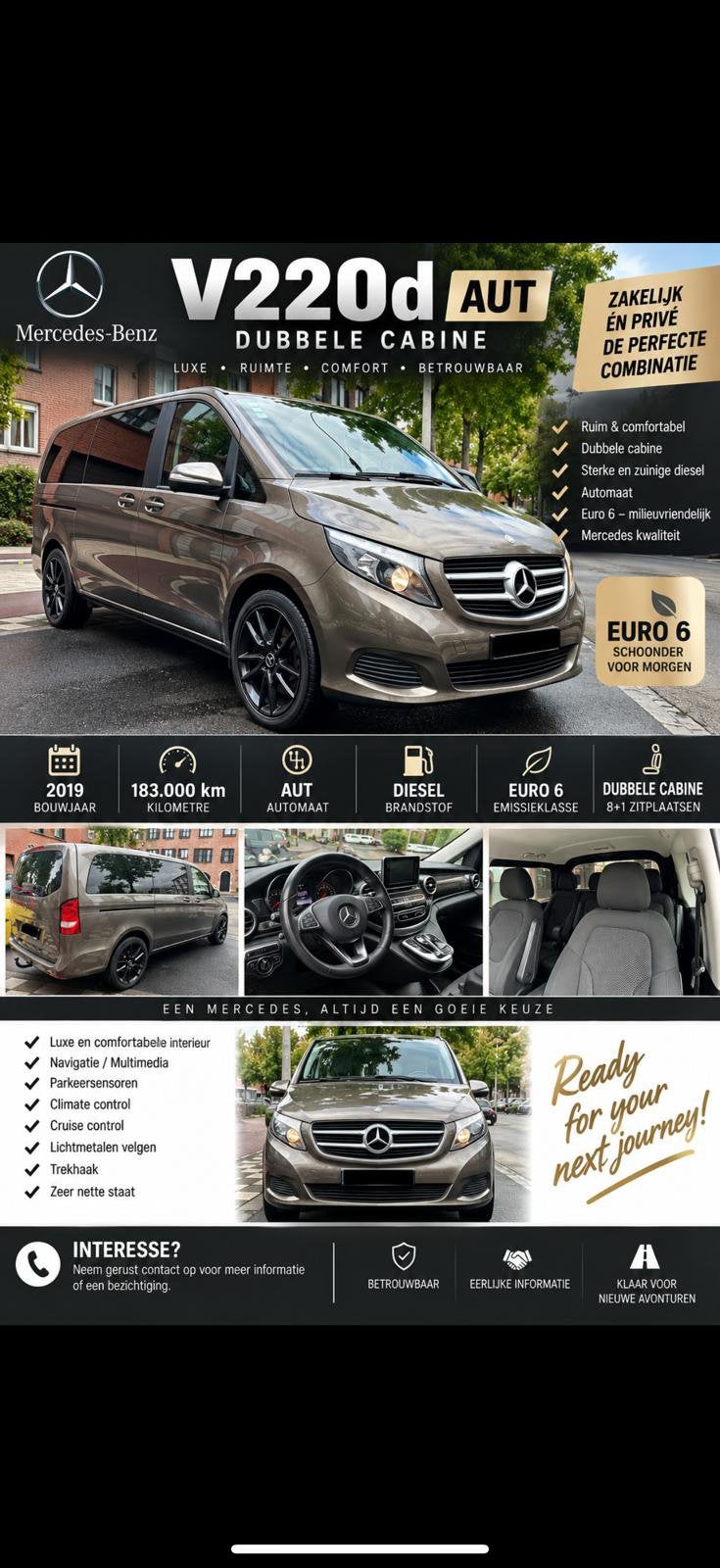 Mercedes V220d aut., Euro 6, Bedrijf, Diesel, Te koop