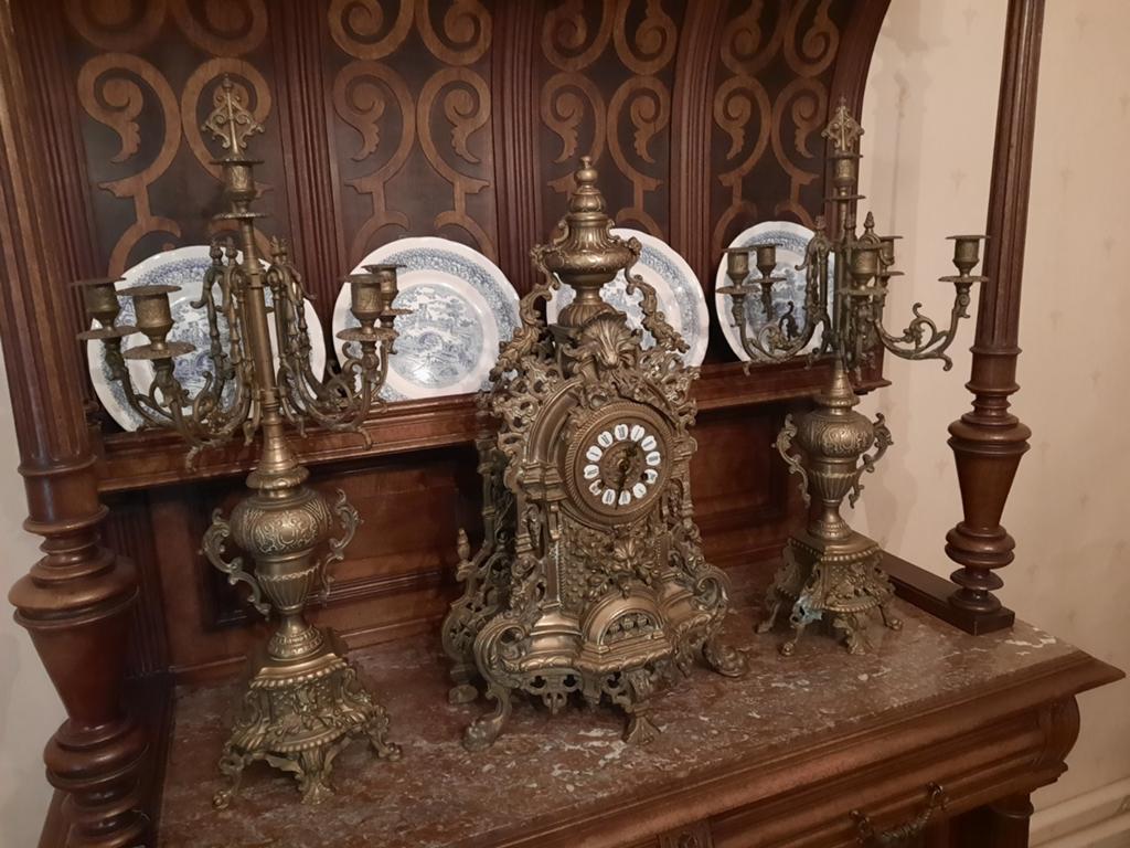 Antieke bronzen klok + kandelaars, Antiek en Kunst, Ophalen