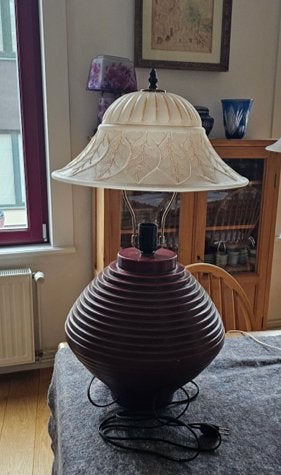 Lampe avec abat jour en pate de verre, Lampe de table, Rond, Comme neuf, 38 cm