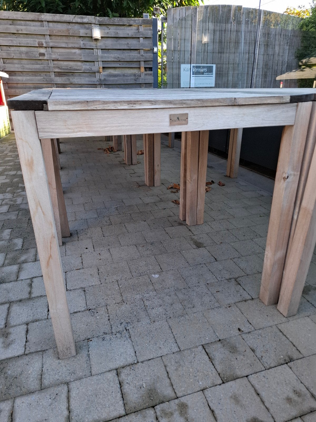 Teak tafel. Polo teak. 80 x 80 H 76 13stuk beschikbaar, Ophalen, Gebruikt, Vierkant, Teakhout