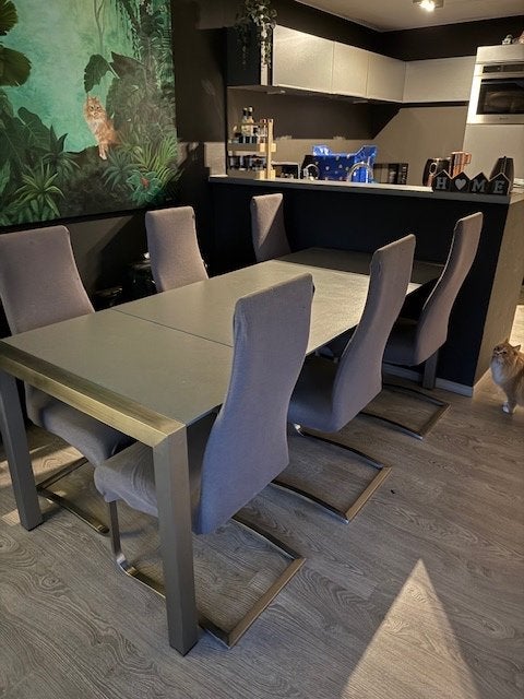Table pouvant accueillir 8 personnes avec 6 chaises design, Maison & Meubles, 200 cm ou plus, Cinq personnes ou plus, Synthétique