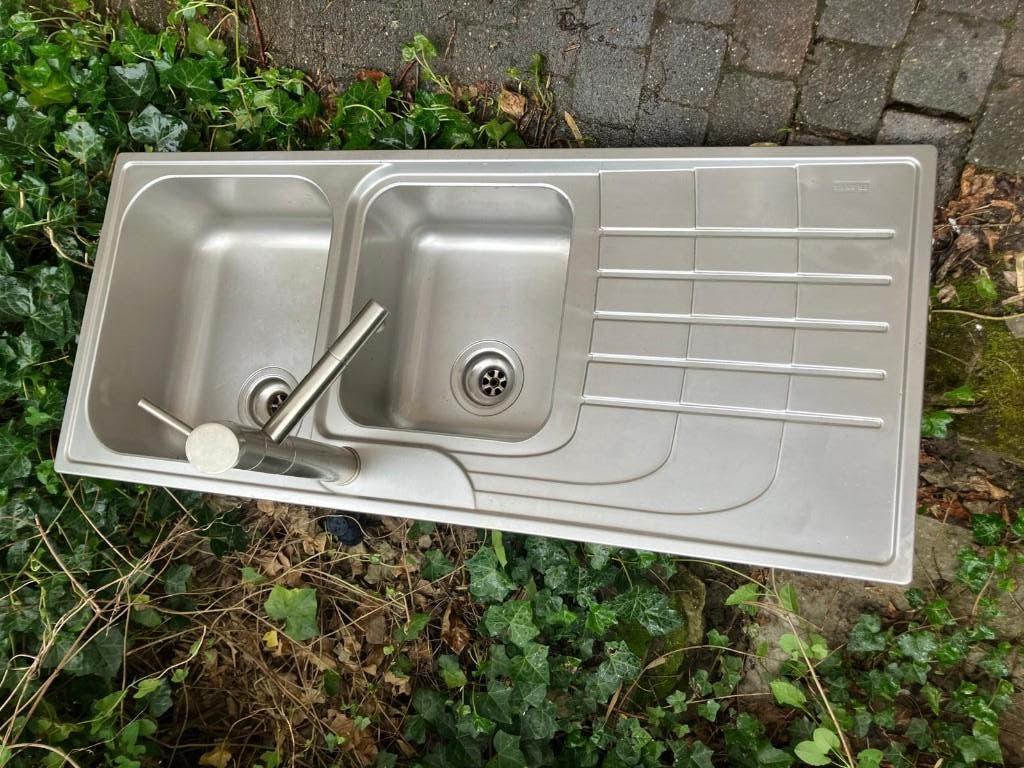 gootsteen inox dubbele afwasbak Franke, Huis en Inrichting, Keuken | Keukenelementen, Zo goed als nieuw, 100 tot 150 cm, Minder dan 50 cm
