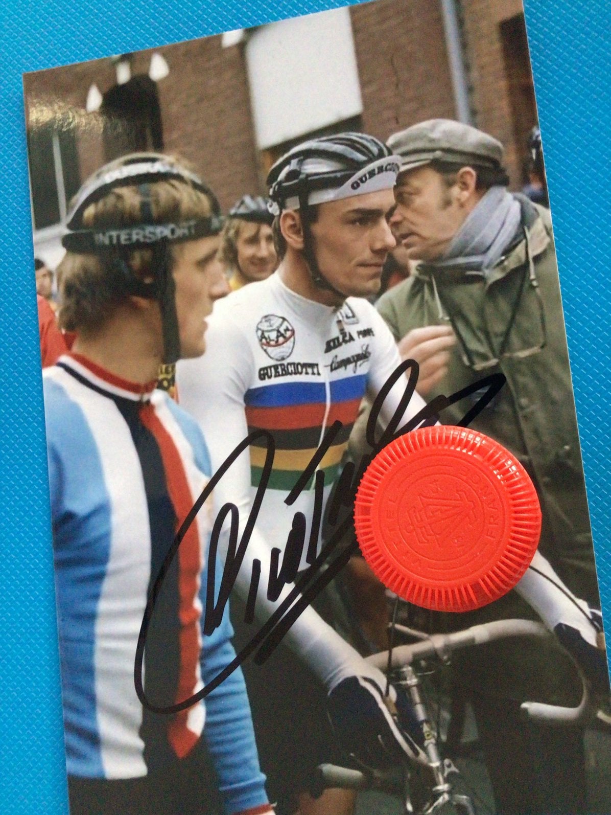 wielerfoto wk team guerciotti roland liboton signe, Verzenden, Zo goed als nieuw