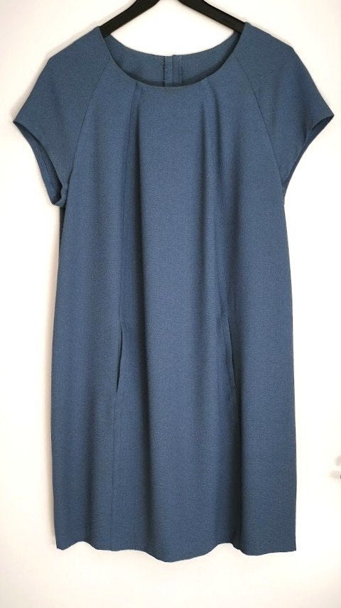 blauw kleedje in crepe stof, maat M, Ophalen of Verzenden, Zo goed als nieuw, Maat 38/40 (M), Blauw