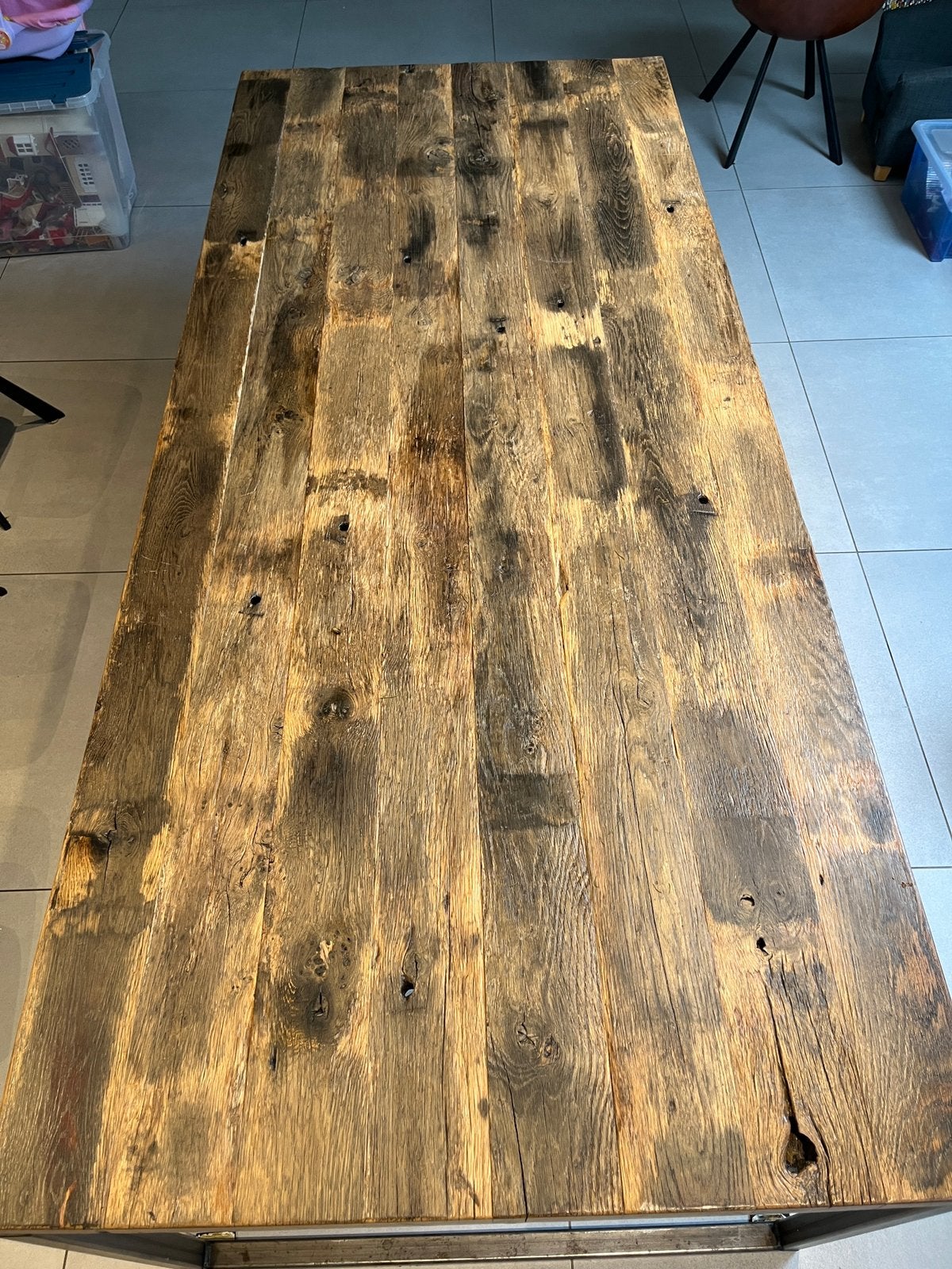 Eettafel fish design handgemaakt volle eik, 200 cm ou plus, Comme neuf, Enlèvement, 50 à 100 cm