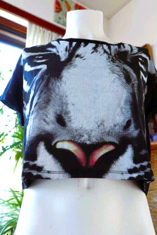 zwart wit bijzonder tijger-portret top T-shirt, Zwart, Ophalen of Verzenden, Zo goed als nieuw, Bershka collection