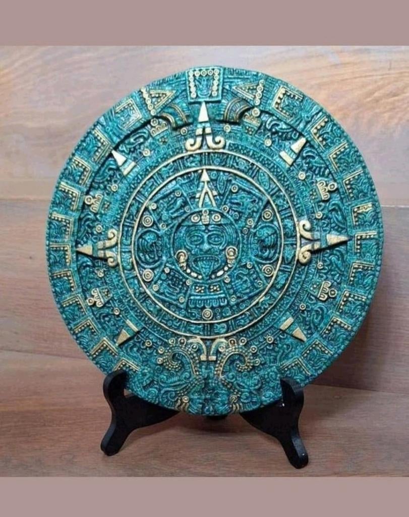 vintage malachiet Mexicaanse Maya / Azteekse zonnekalender, Antiek en Kunst, Ophalen of Verzenden