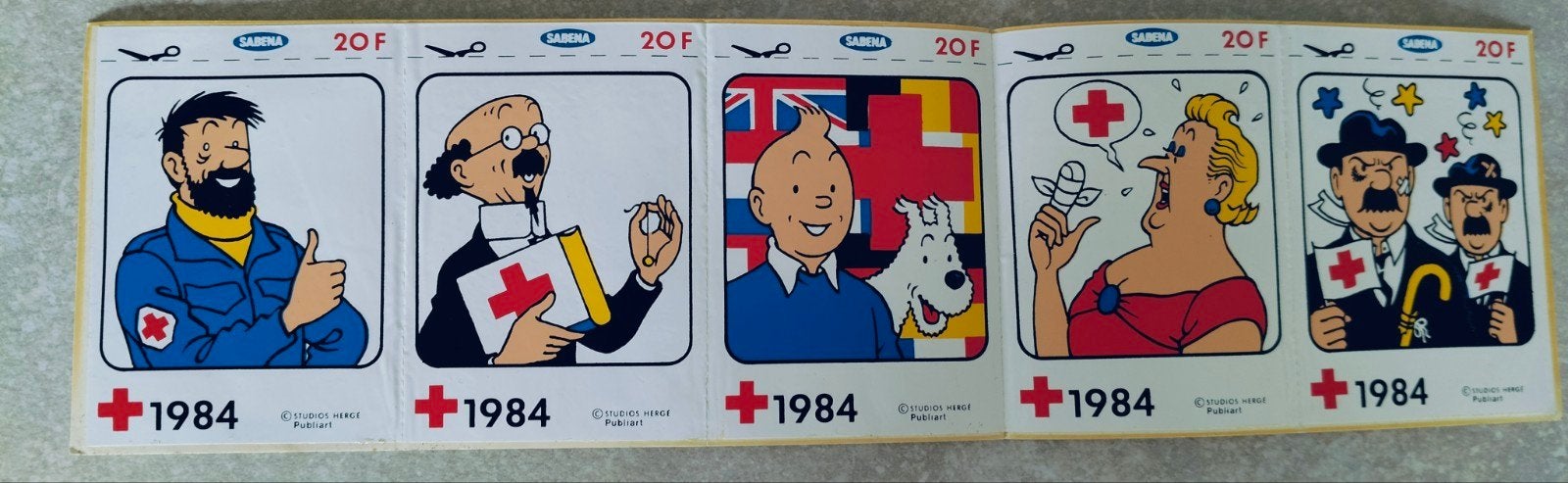 Sabena stickers Kuifje rode kruis 1984, Verzamelen, Ophalen of Verzenden