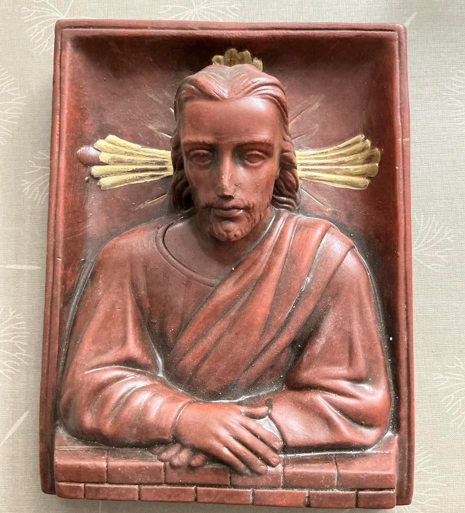 Vintage Terracotta Reliëf – Jezus Christus – Mid-Century, Antiek en Kunst, Antiek | Religieuze voorwerpen, Ophalen of Verzenden