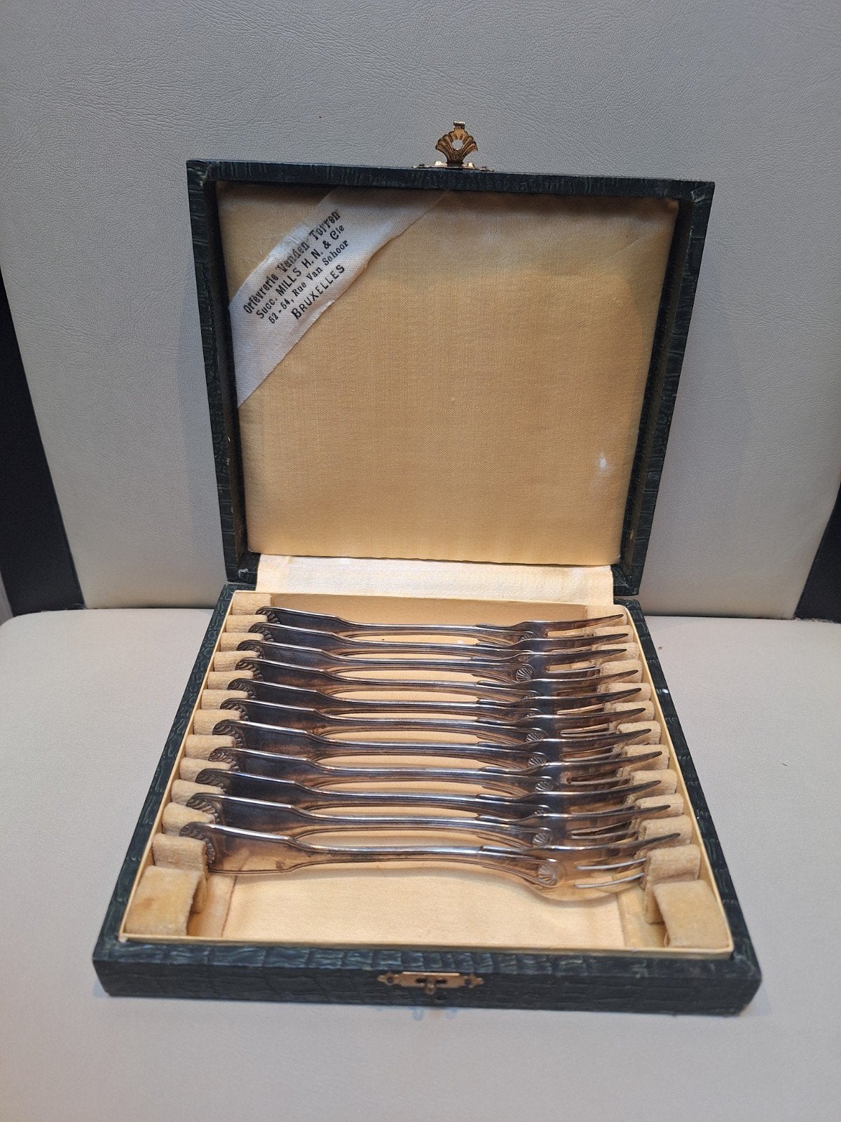 Set verzilverde vorken MILLS, Antiek en Kunst, Ophalen of Verzenden