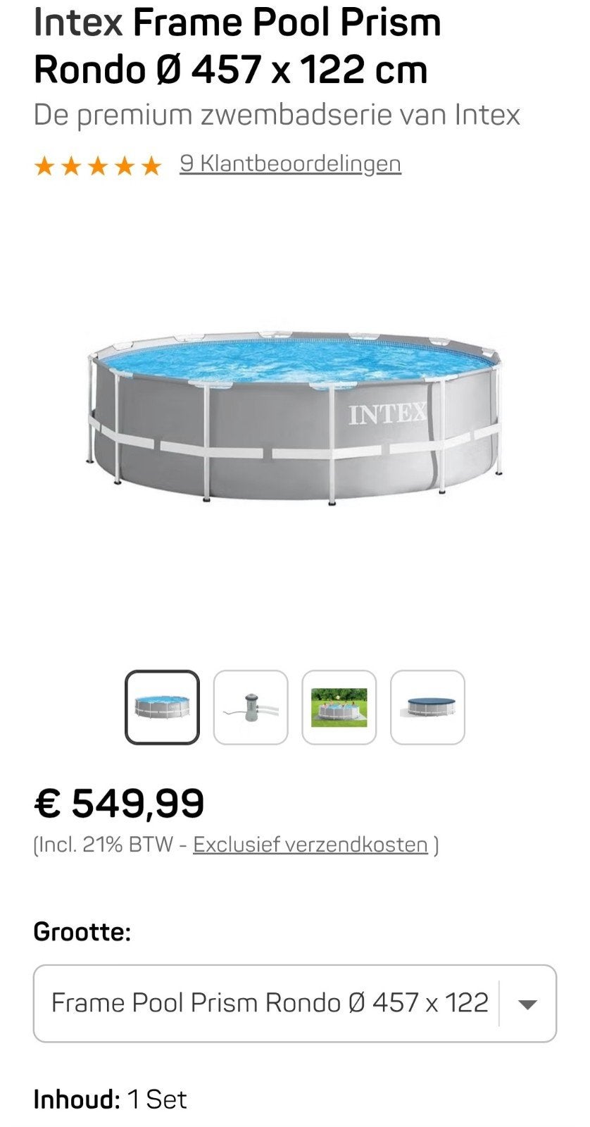 zwembad 16.000l intex, Rond, 300 cm of meer, Zo goed als nieuw, Ophalen