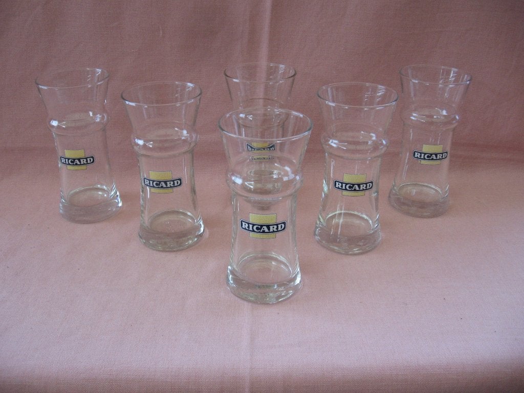 6 Ricard glazen O. Gagnere, streepjes, zonder maatstreep, Verzamelen, Ophalen of Verzenden, Zo goed als nieuw, Gebruiksvoorwerp