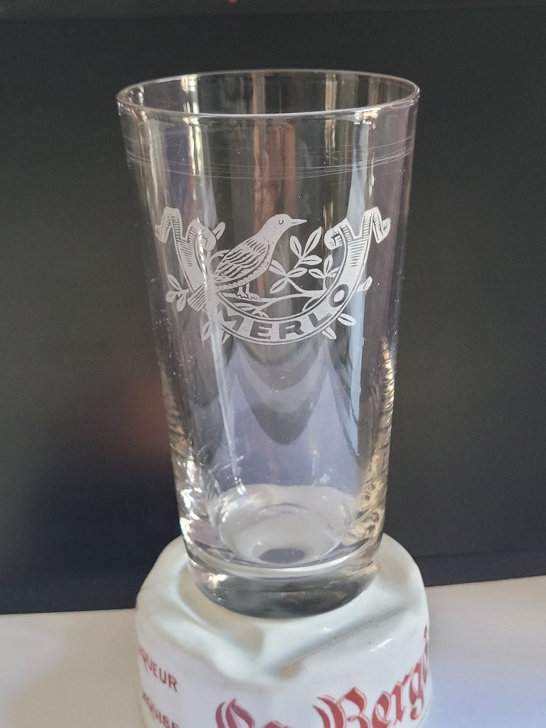 ancien verre à bière MERLO dégagé à l'acide, Collections, Enlèvement ou Envoi, Utilisé, Verre ou Verres, Autres marques