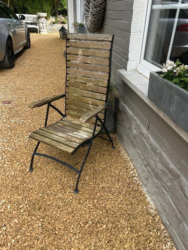 Fauteuil en teck et fer forgé pliable, Enlèvement, Utilisé