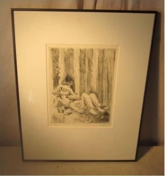 Mooie Ets 'Platte Rust' - Indra, Antiek en Kunst, Kunst | Etsen en Gravures, Ophalen of Verzenden, Dagelijks leven, Ets, Ingelijst