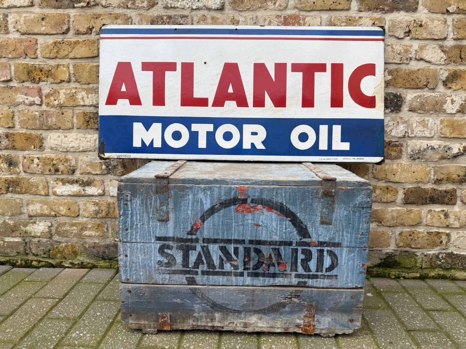 Plaque émaillée Atlantic Motor Oil 1948, Enlèvement, Utilisé, Panneau publicitaire
