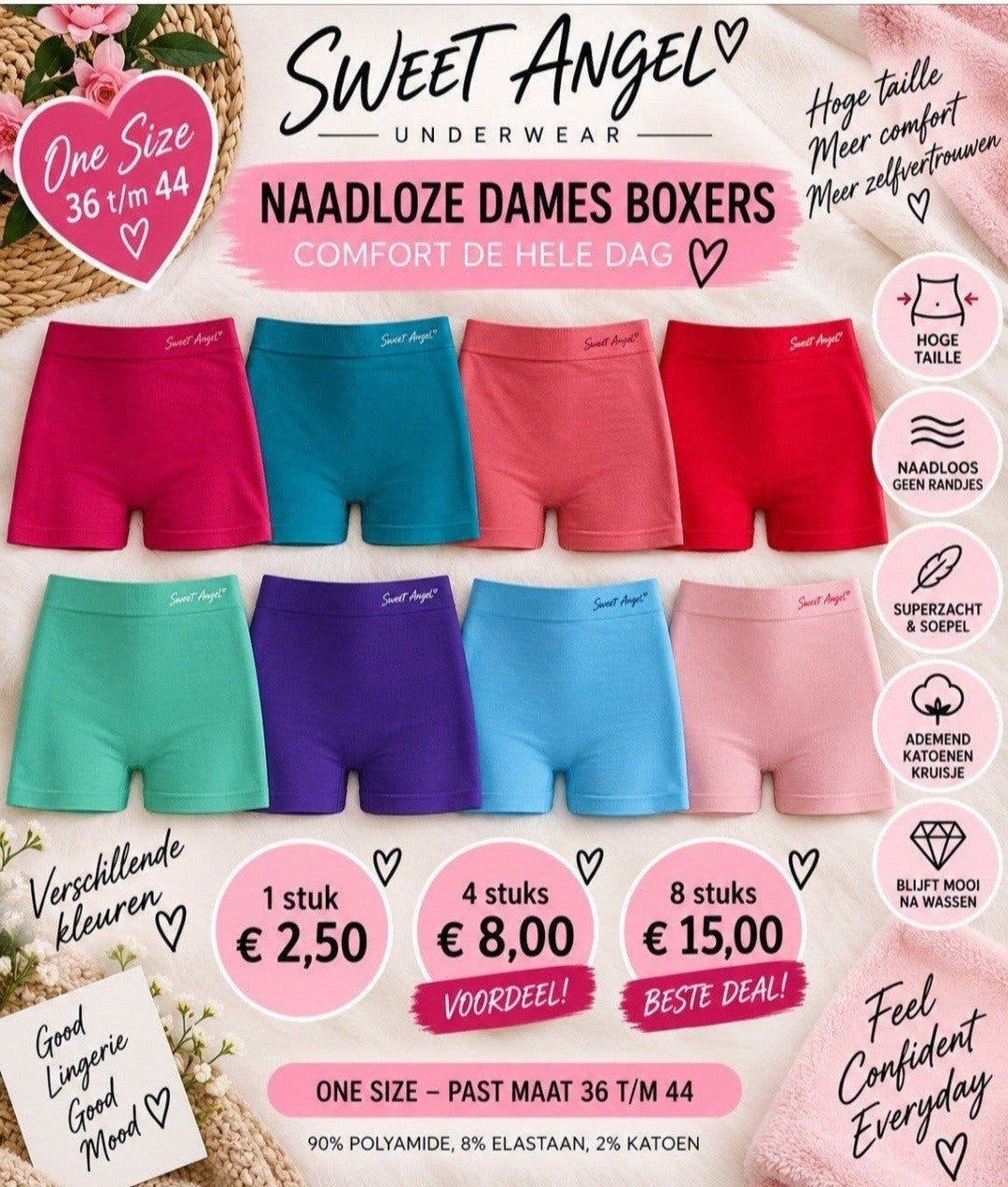 Sweet Angel Nieuwe Naadloze Dames Boxers - One Size, Sweet Angel, Ophalen of Verzenden, Meerkleurig, Broekje of Short