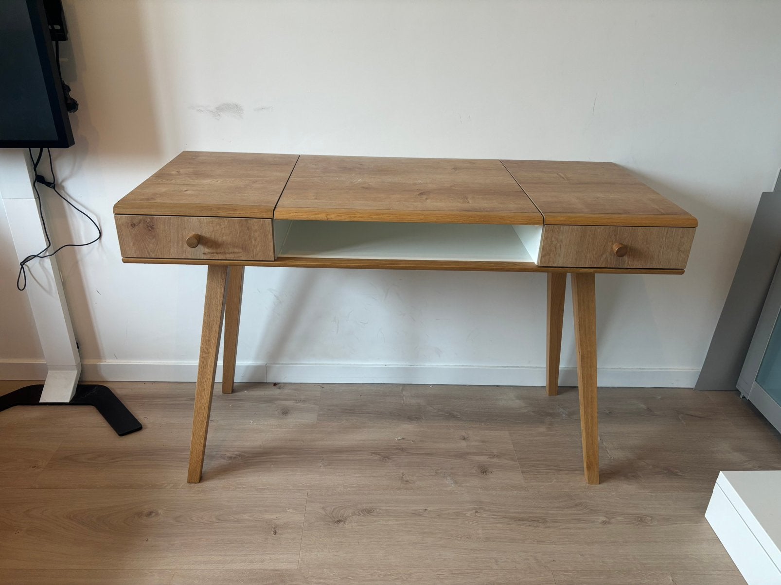 VOX Bureau / make-up tafel – Eikenhout – Met spiegel, Maison & Meubles, Scandinave, Comme neuf, Blanc, Espace de rangement