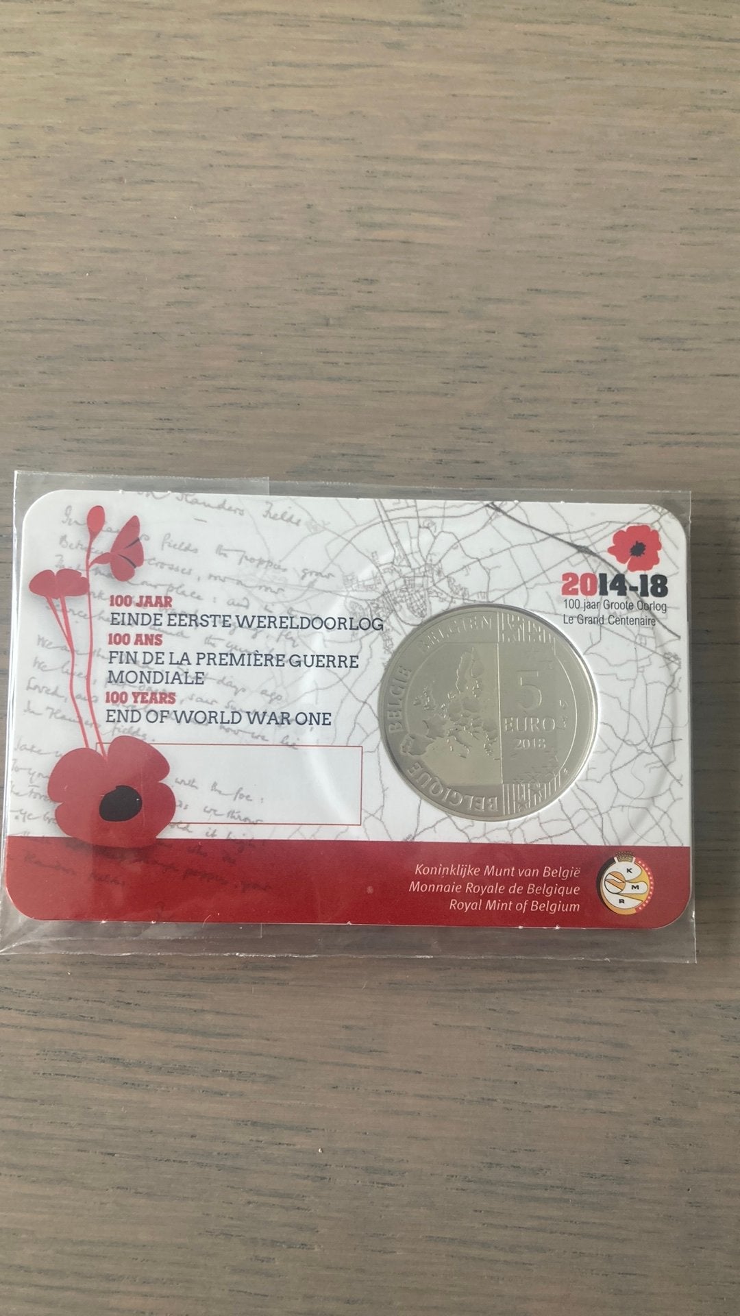 5 euro herdenkingsmunt 100 jaar WO I, Postzegels en Munten, Ophalen, 5 euro