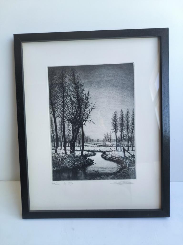 Belle et authentique gravure en noir et blanc du célèbre Bel, Enlèvement ou Envoi, Paysage, Eau-forte
