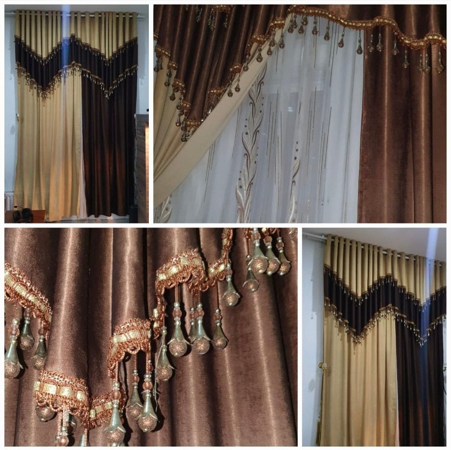 3-delige luxe gordijnenset met wandhouders, Enlèvement, Comme neuf, Beige, Voilage
