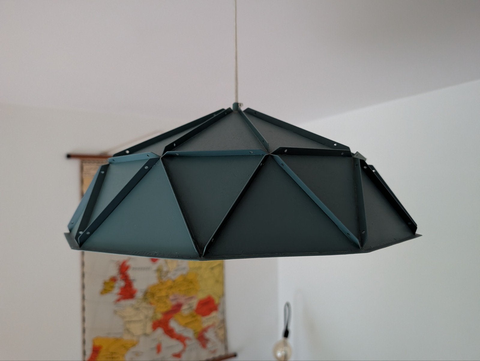 Blauwe, metalen lampekap, Huis en Inrichting, Lampen | Lampenkappen, Ophalen, Hanglamp