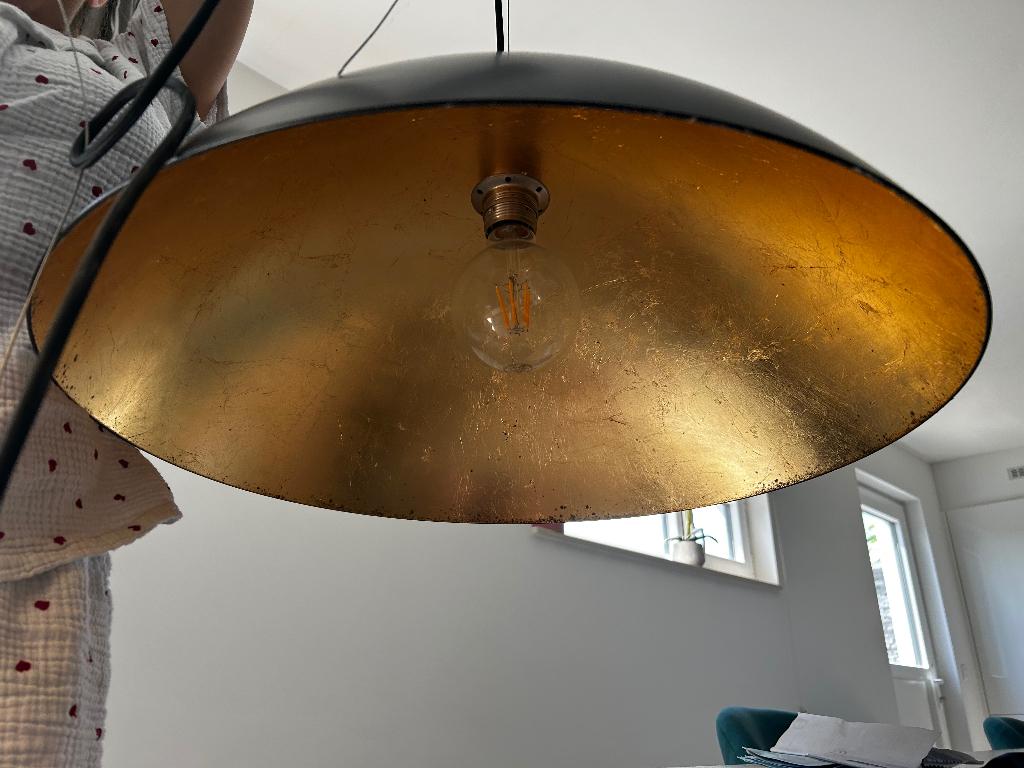 Suspension avec Abat Jour acier noir 60cm, Rond, Comme neuf, Enlèvement, 50 cm ou plus