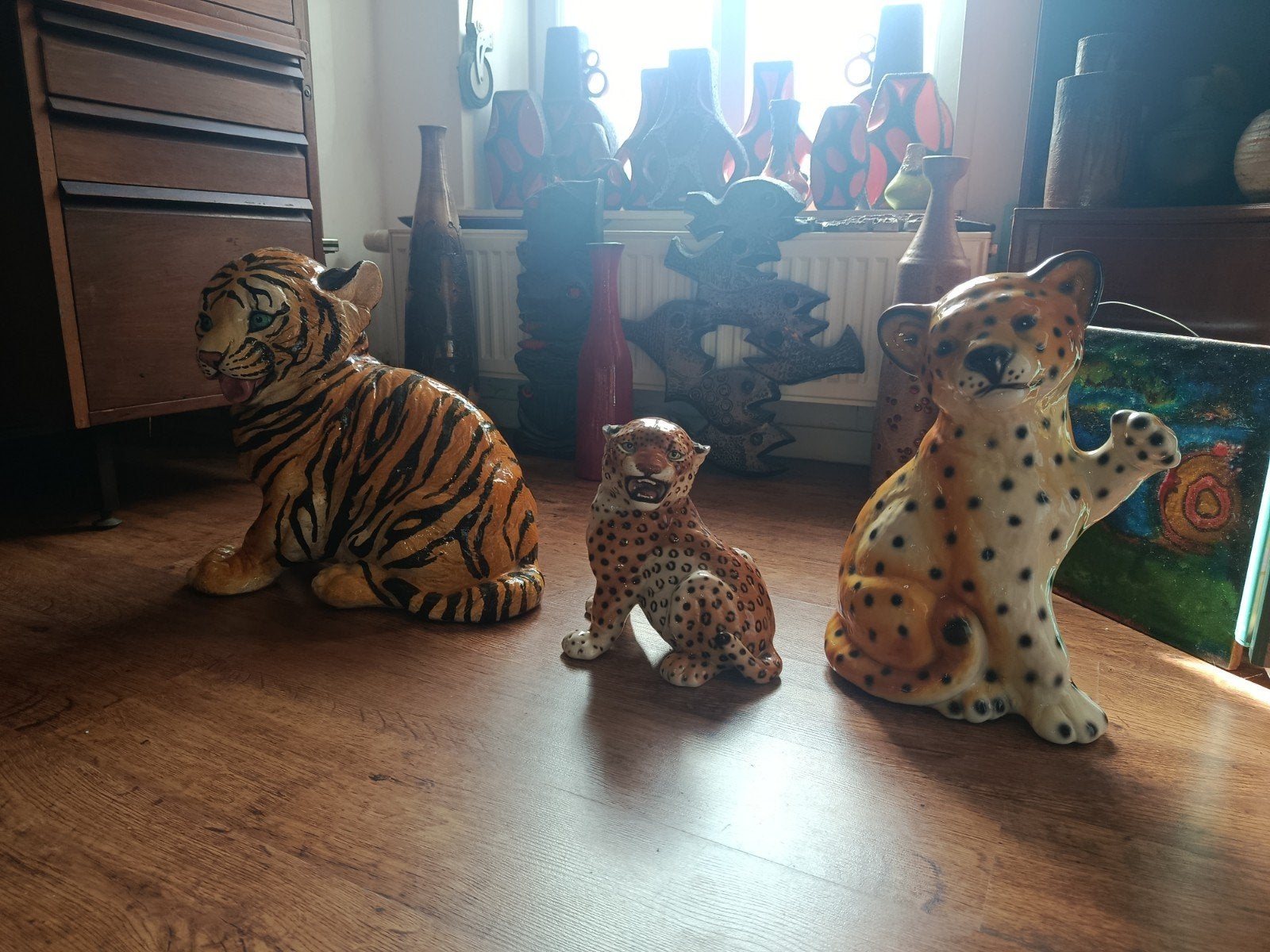 Tijgers, luipaarden, keramiek (Ronzan) Italy, Antiek en Kunst, Antiek | Keramiek en Aardewerk, Ophalen of Verzenden