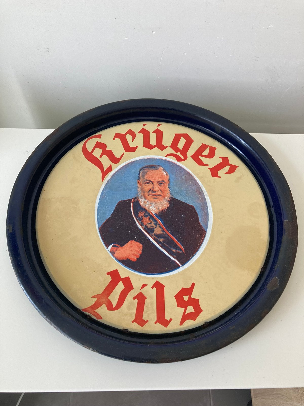 Plateau à bière Krüger Pils en émail, Enlèvement ou Envoi, Utilisé