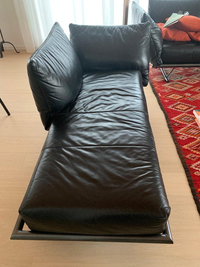 Molteni zwarte echt lederen bank, Ophalen, Gebruikt, Rechte bank, Leer