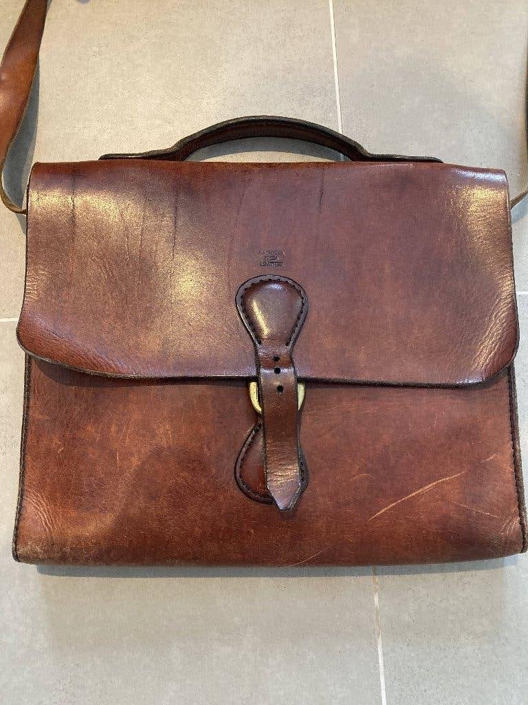 Lederen vintage handtas, Enlèvement ou Envoi, Utilisé, Brun, Sac à main