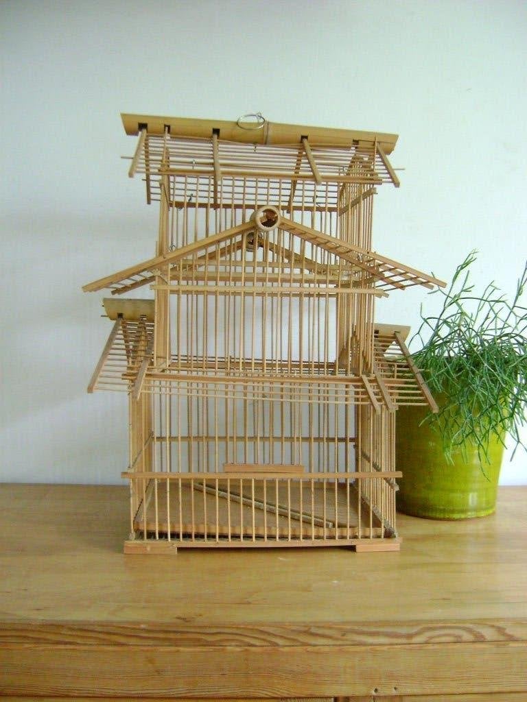 Vintage pagode bamboe en hout vogelkooi decoratief, Ophalen
