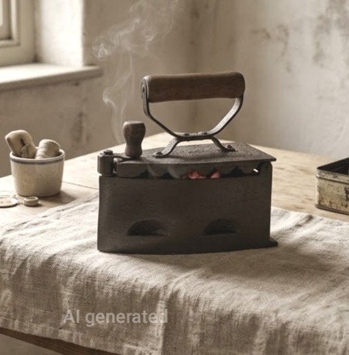 Fer à charbon en fonte antique n 3 — Sous-plat inclus, Antiquités & Art, Enlèvement ou Envoi