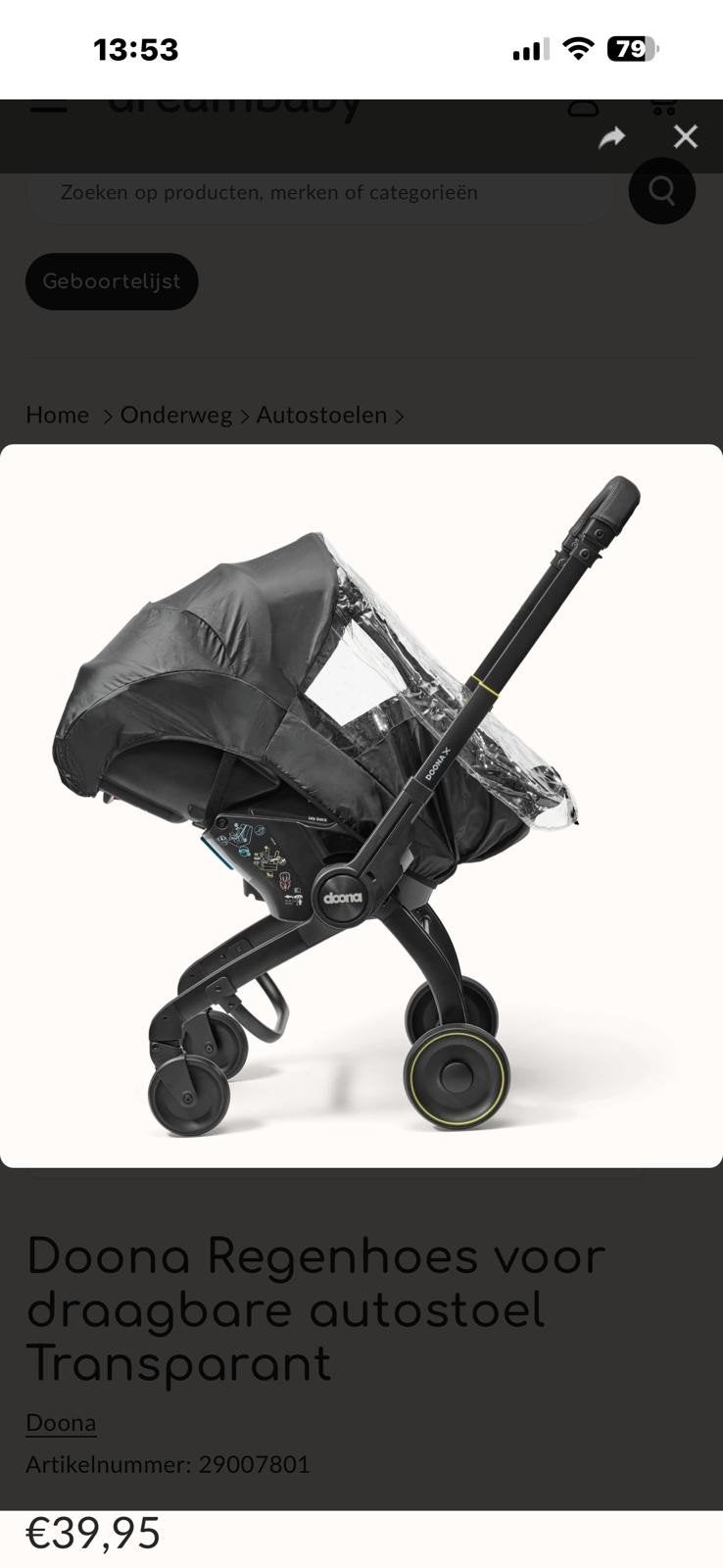 Doona X et accessoires, Kinderen en Baby's, Ophalen, Zo goed als nieuw, Overige merken, Regenhoes