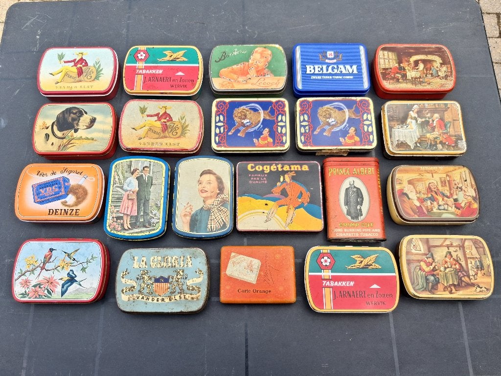 lot van 21 oude tabakdozen, Ophalen of Verzenden, Zo goed als nieuw, Reclamebord