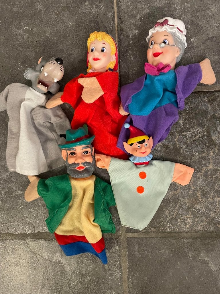 poppenkastpoppen: roodkapje, grootmoeder, wolf, jager, Kinderen en Baby's, Ophalen of Verzenden