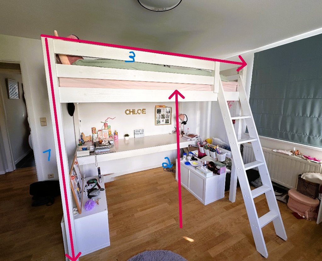 Hoogslaper met bureau, Huis en Inrichting, Slaapkamer | Bedden, Ophalen, Wit, Tweepersoons, 140 cm